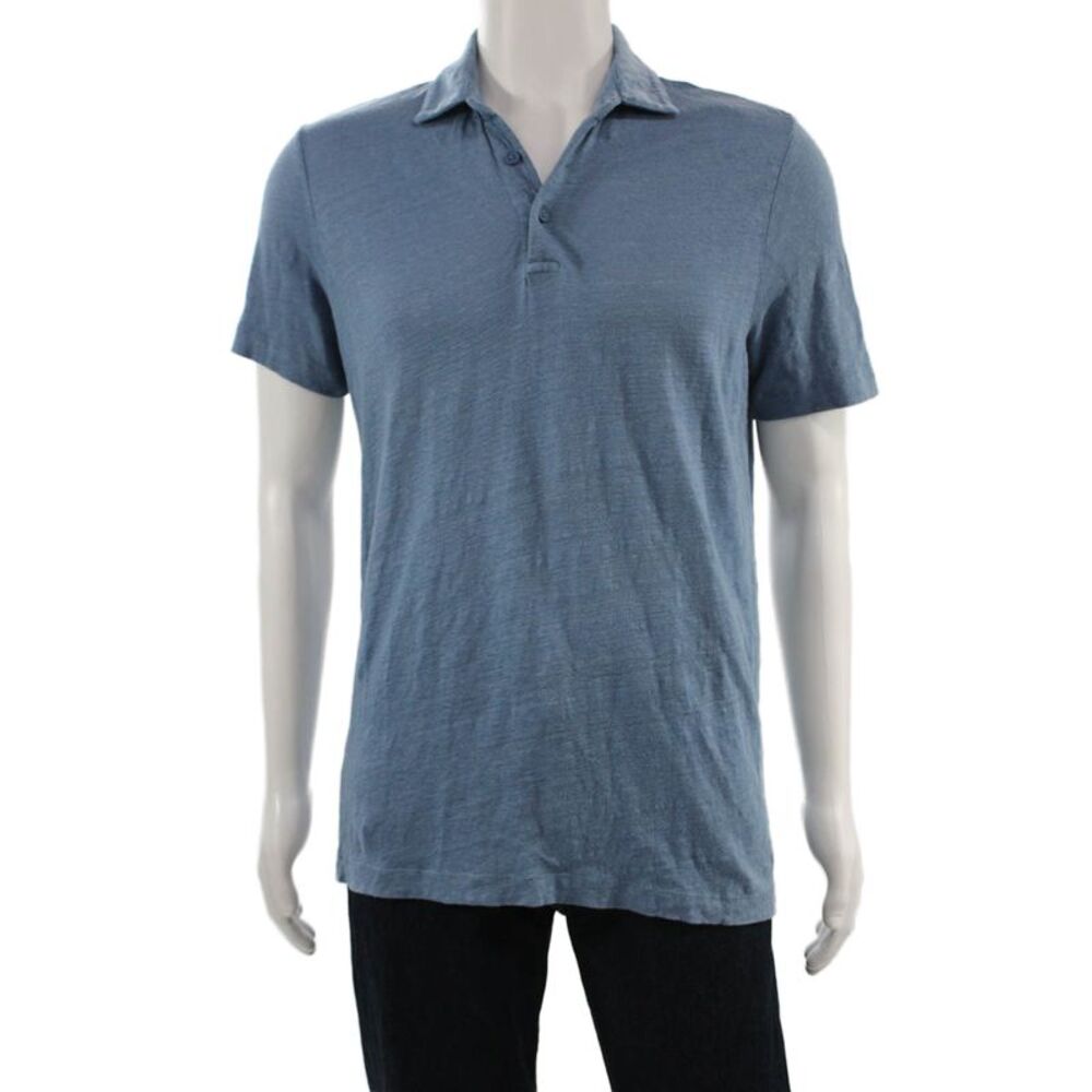 BLUEMINT Mens Linen Collared Short Sleeve Button-Up Polo Shirt Blue Size M